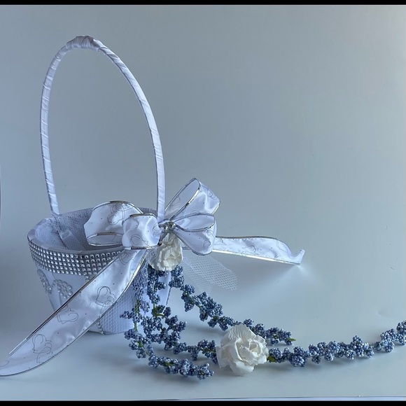 Handmade Pewter Blue Flower Girl Basket - Picture 2 of 16